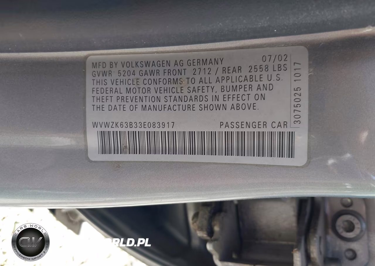 2003 Volkswagen Passat W8 VIN:WVWZK63B33E083917 - 9