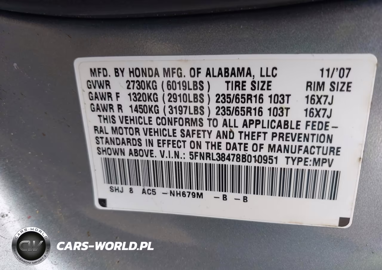 2008 Honda Odyssey Ex VIN:5FNRL38478B010951 - 9