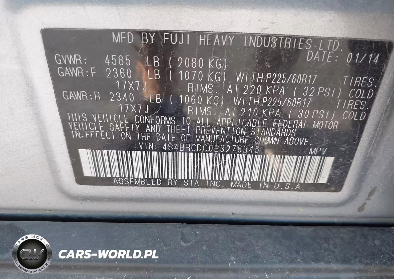 2014 Subaru Outback 2.5I Premium VIN:4S4BRCDC0E3276345 - 9