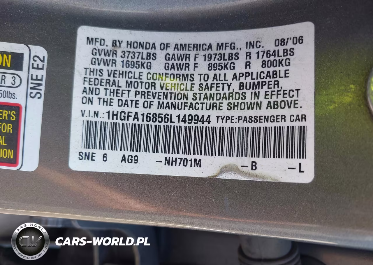 2006 Honda Civic Ex VIN:1HGFA16856L149944 - 9