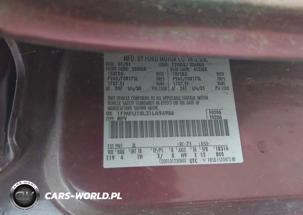 2001 Ford Expedition Eddie Bauer VIN:1FMFU18L31LA94986 - 9