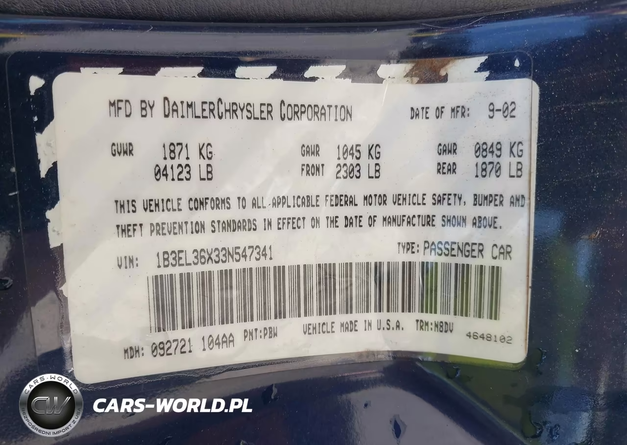 2003 Dodge Stratus Se VIN:1B3EL36X33N547341 - 9