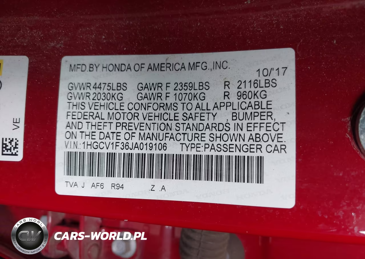 2018 Honda Accord Sport VIN:1HGCV1F36JA019106 - 9