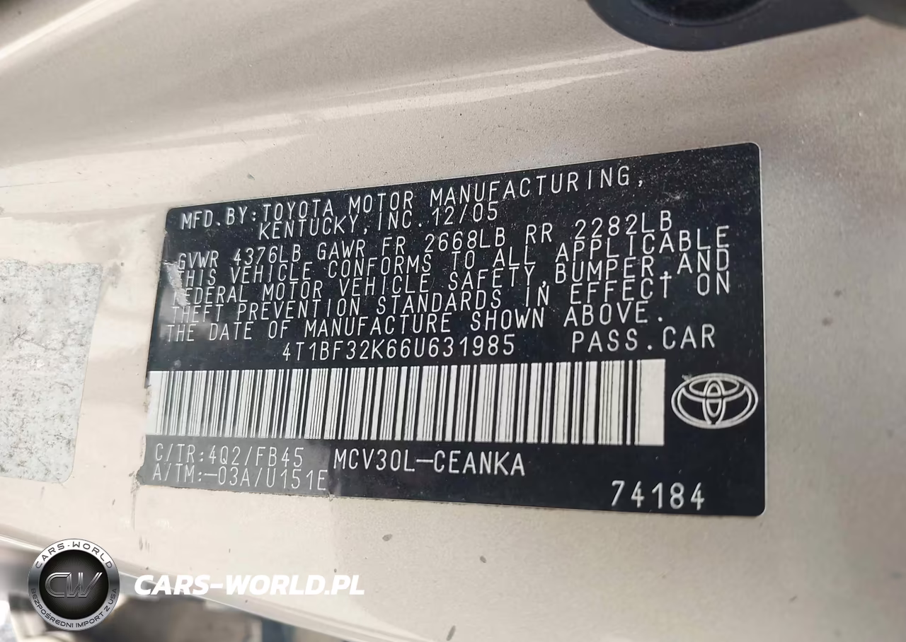 2006 Toyota Camry Le V6 VIN:4T1BF32K66U631985 - 9