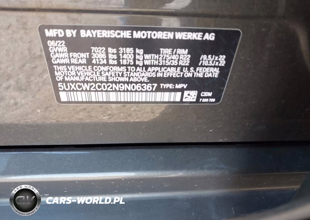 2022 BMW X7 xDrive40I VIN:5UXCW2C02N9N06367 - 9