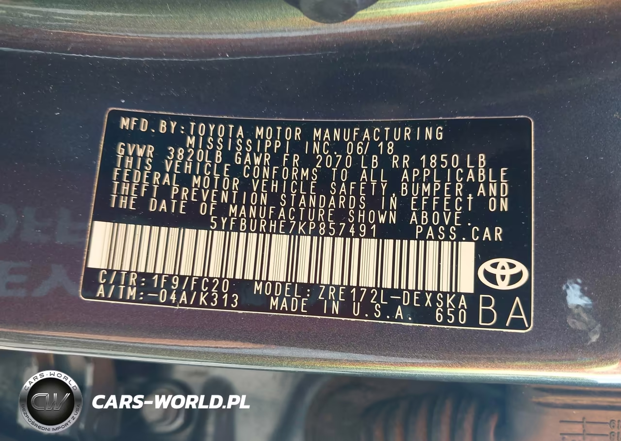 2019 Toyota Corolla L-Le-Xle-Se-Xse VIN:5YFBURHE7KP857491 - 9