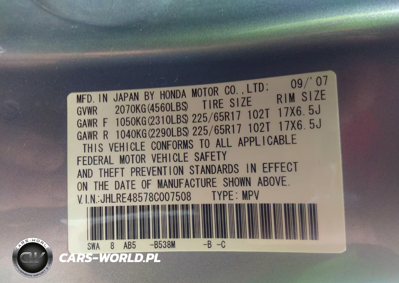 2008 Honda Cr-V Ex VIN:JHLRE48578C007508 - 9