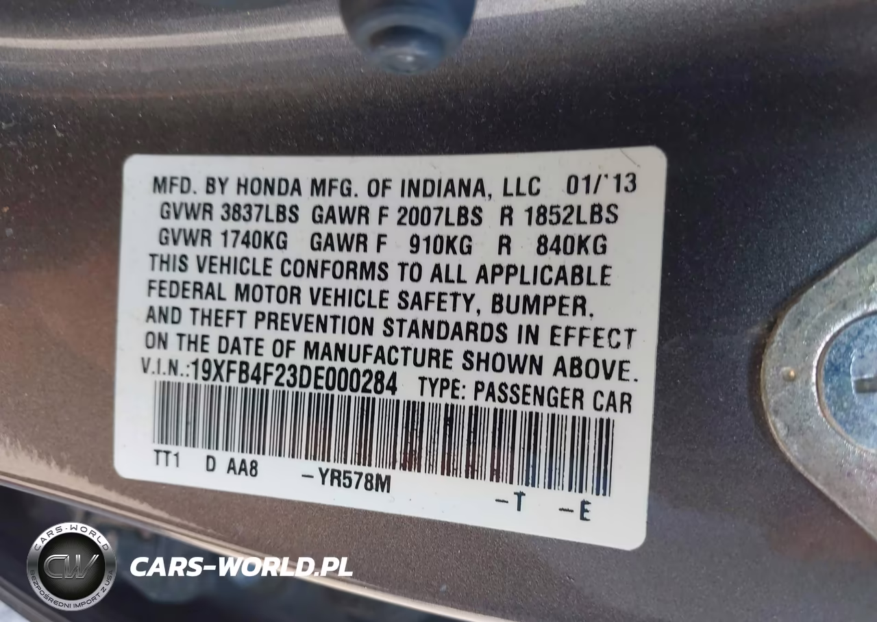 2013 Honda Civic Hybrid VIN:19XFB4F23DE000284 - 9