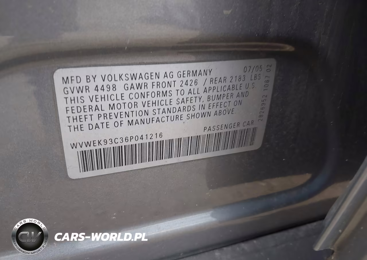 2006 Volkswagen Passat 2.0T VIN:WVWEK93C36P041216 - 9