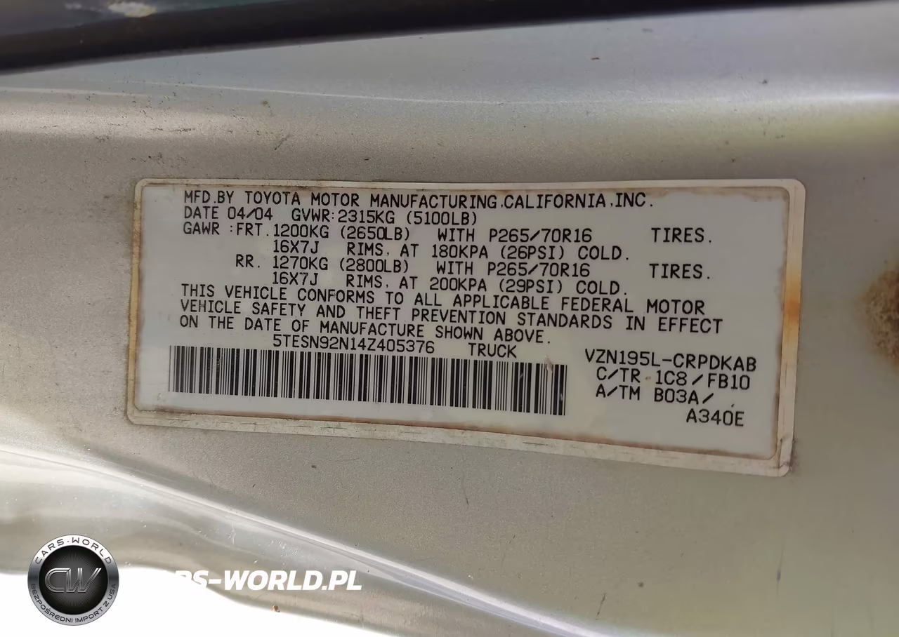 2004 Toyota Tacoma Prerunner V6 VIN:5TESN92N14Z405376 - 9
