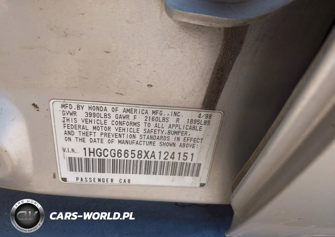 1999 Honda Accord Lx VIN:1HGCG6658XA124151 - 9