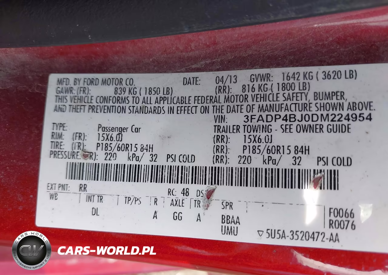 FORD FIESTA VIN:3FADP4BJ0DM224954 - 9