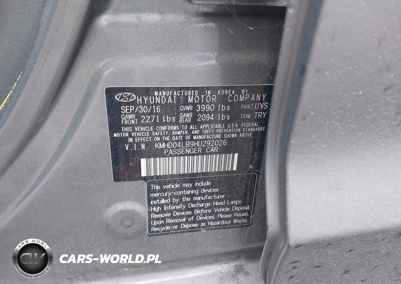 2017 Hyundai Elantra Sport VIN:KMHD04LB9HU292026 - 9