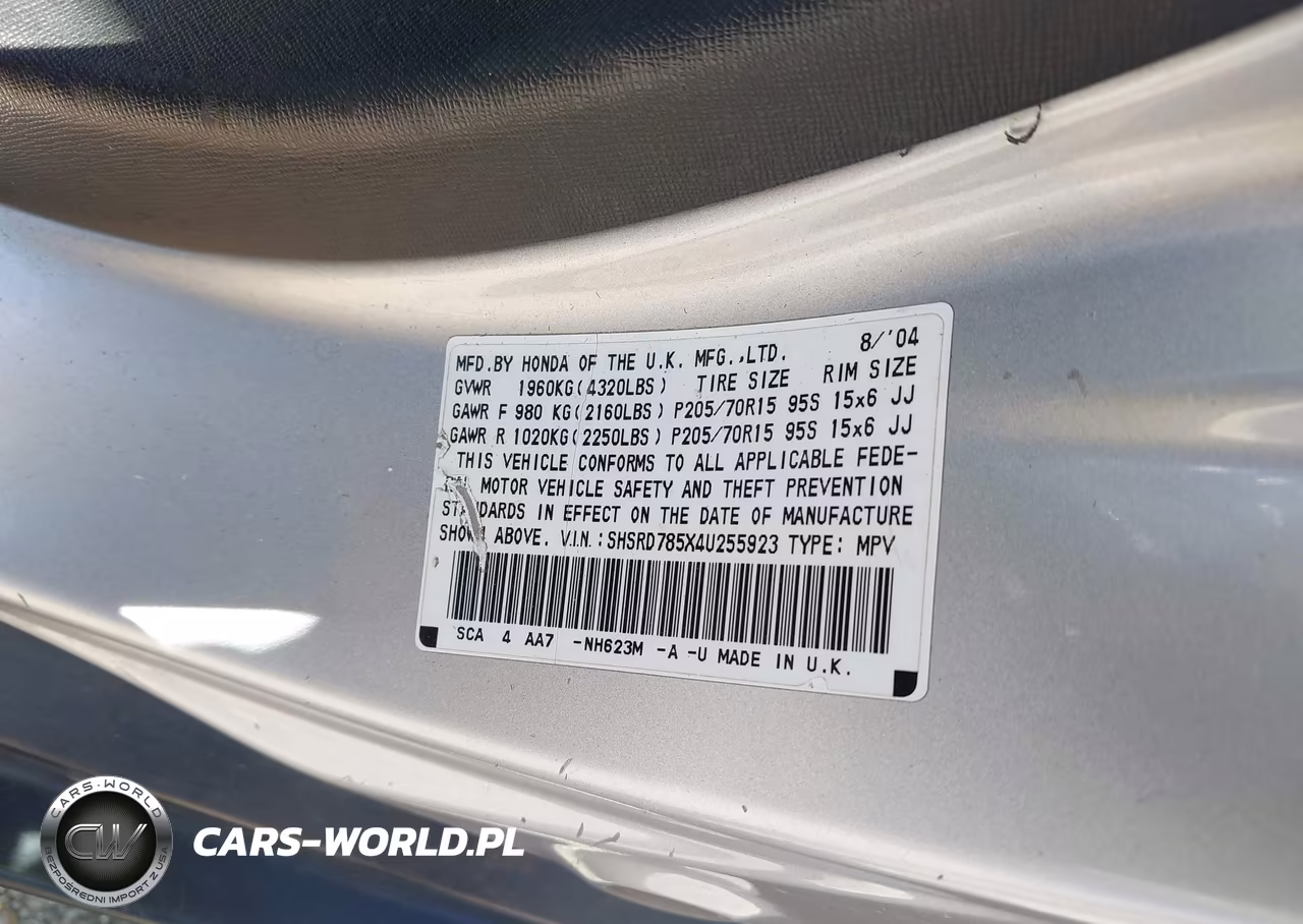 2004 Honda Cr-V Lx VIN:SHSRD785X4U255923 - 9