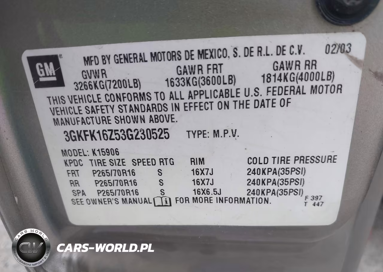 2003 GMC Yukon Xl K1500 VIN:3GKFK16Z53G230525 - 9