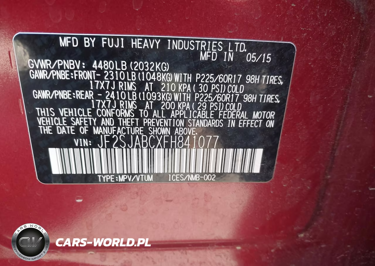 2015 Subaru Forester 2.5I VIN:JF2SJABCXFH841077 - 9