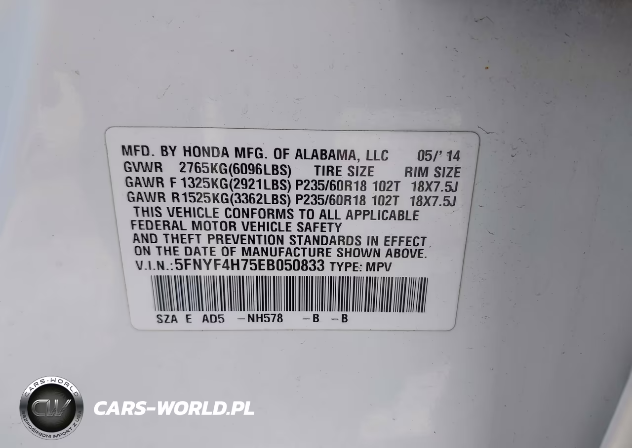 2014 Honda Pilot Ex-L VIN:5FNYF4H75EB050833 - 9