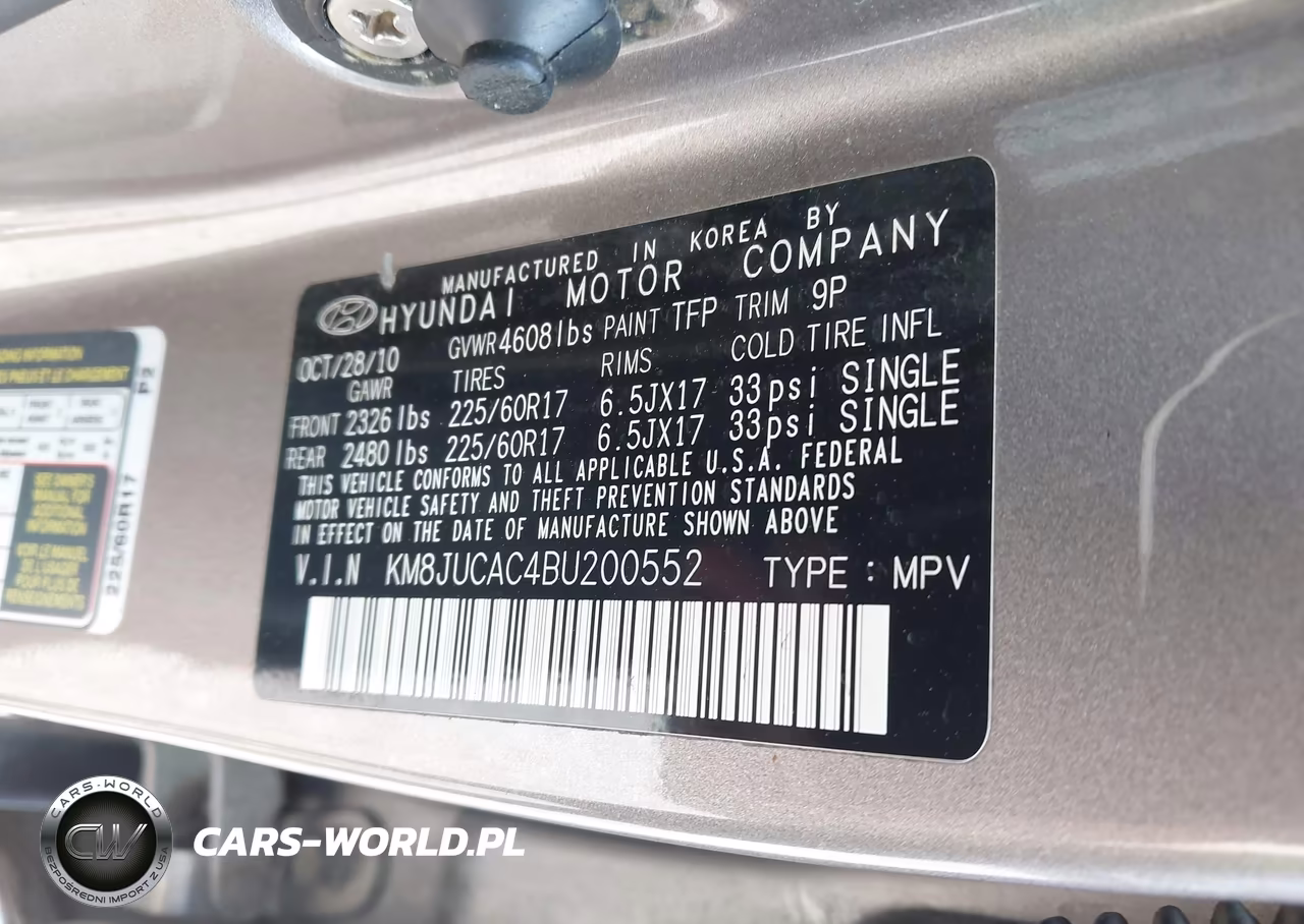 2011 Hyundai Tucson Gls VIN:KM8JUCAC4BU200552 - 9