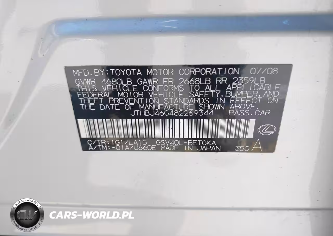 2008 Lexus Es 350 VIN:JTHBJ46G482269344 - 9