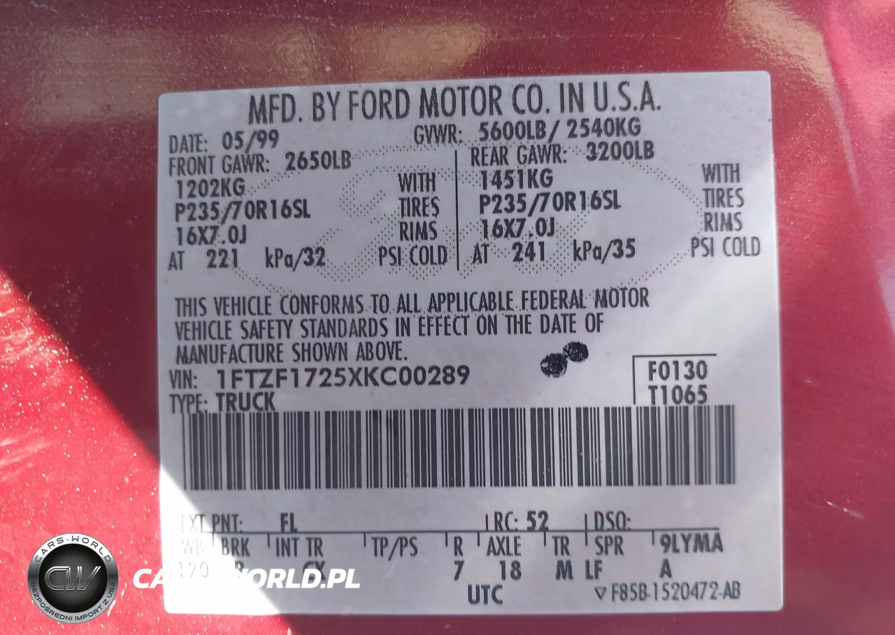 1999 Ford F-150 Work Series-Xl-Xlt VIN:1FTZF1725XKC00289 - 9