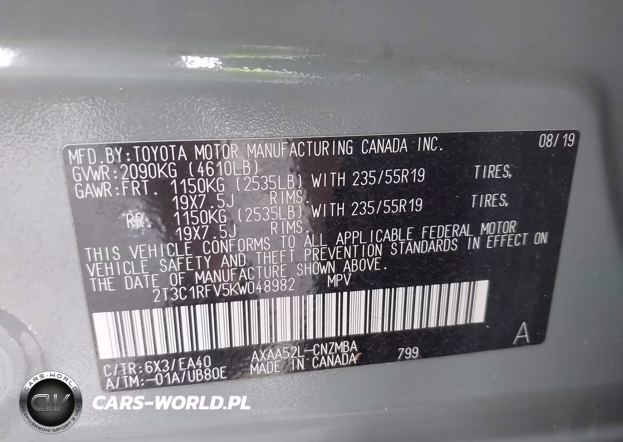2019 Toyota Rav4 Xle Premium VIN:2T3C1RFV5KW048982 - 9