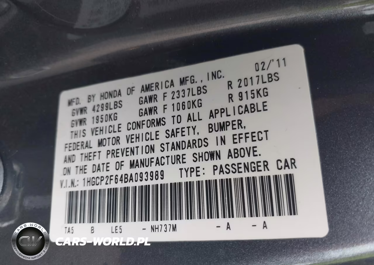 2011 Honda Accord Se VIN:1HGCP2F64BA093989 - 9