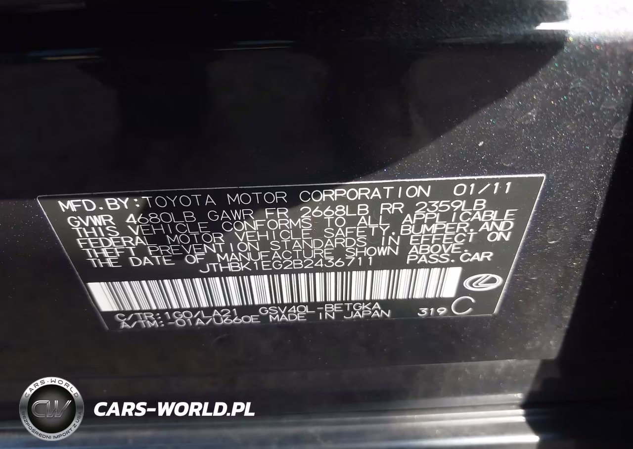 2011 Lexus Es 350 VIN:JTHBK1EG2B2436711 - 9
