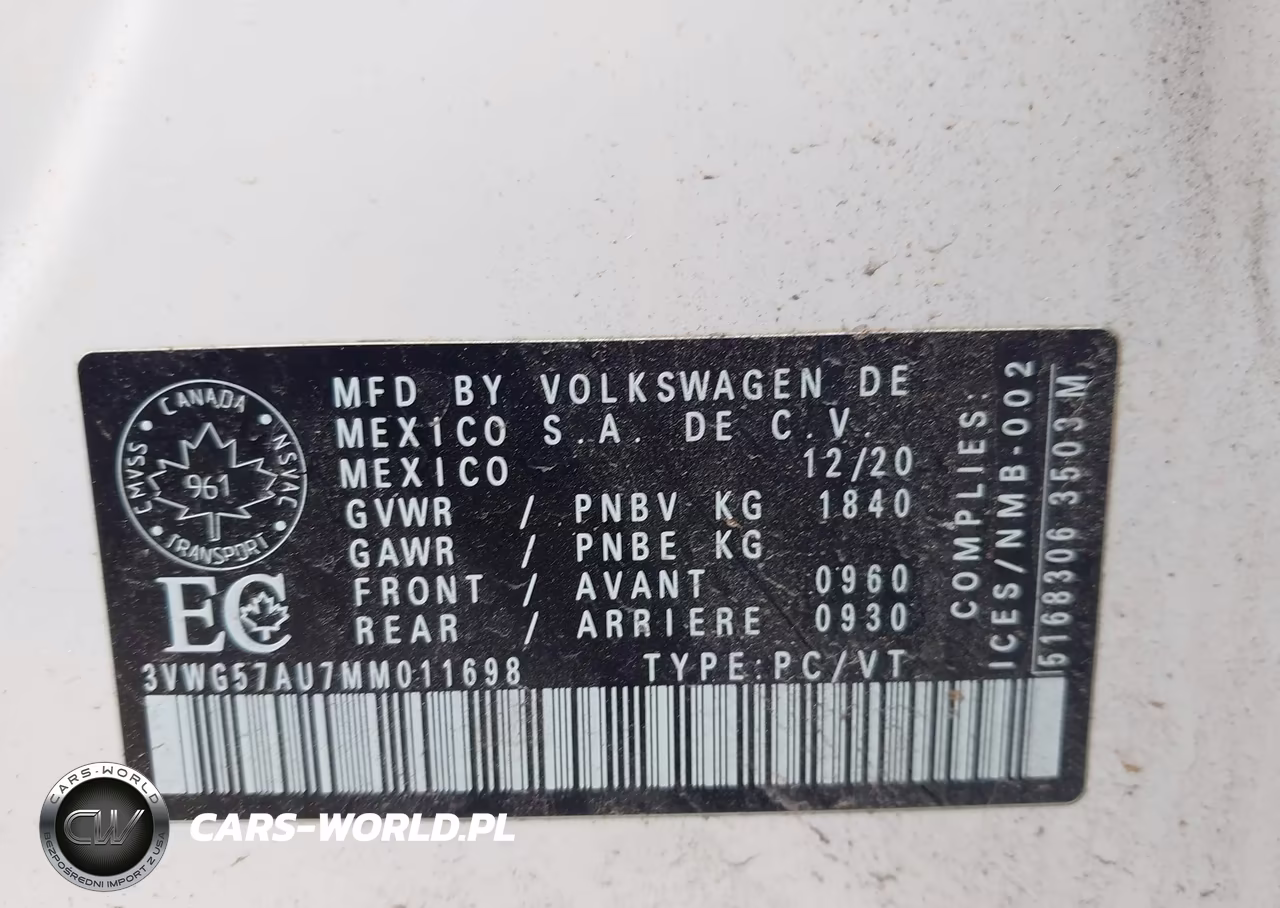2021 Volkswagen Golf VIN:3VWG57AU7MM011698 - 9