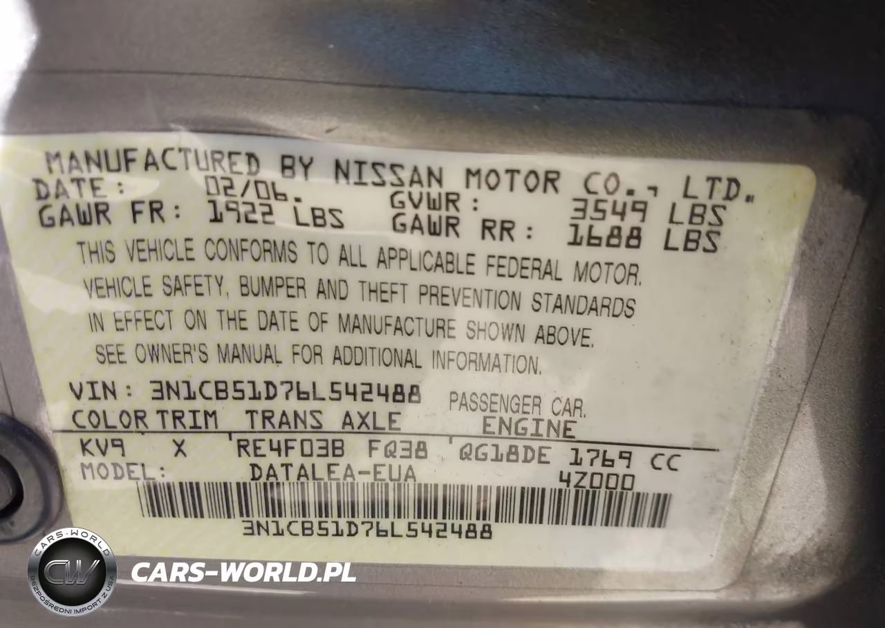 2006 Nissan Sentra 1.8S VIN:3N1CB51D76L542488 - 9