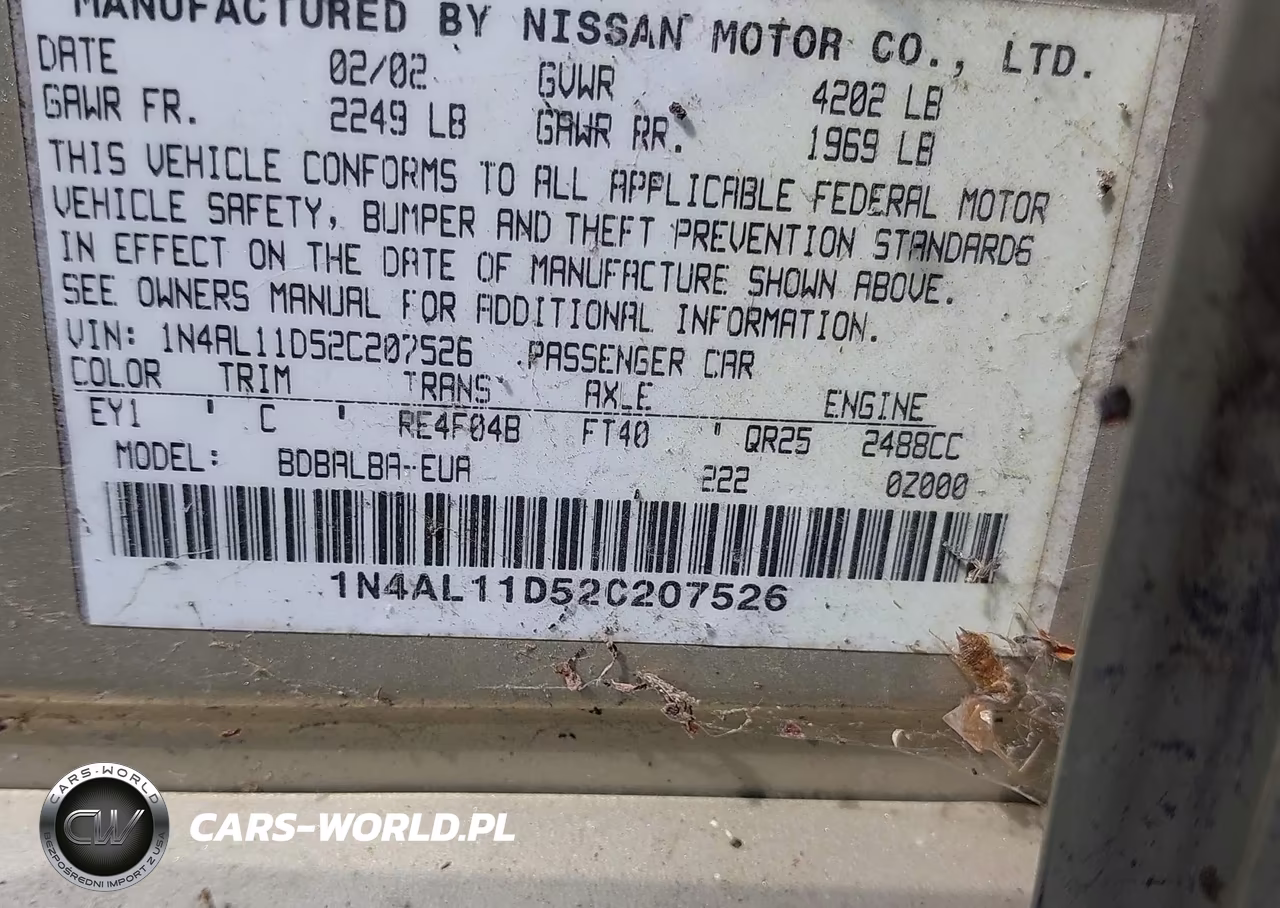 2002 Nissan Altima 2.5 S VIN:1N4AL11D52C207526 - 9