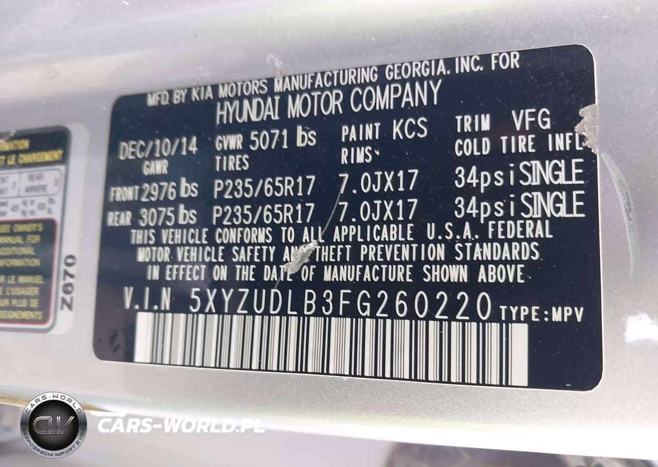 2015 Hyundai Santa Fe Sport 2.4L VIN:5XYZUDLB3FG260220 - 9