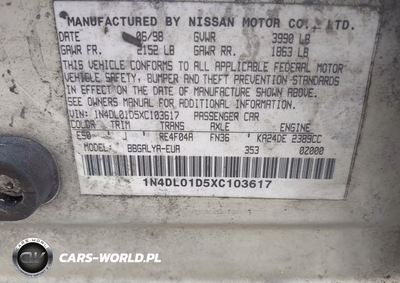 1999 Nissan Altima VIN:1N4DL01D5XC103617 - 9