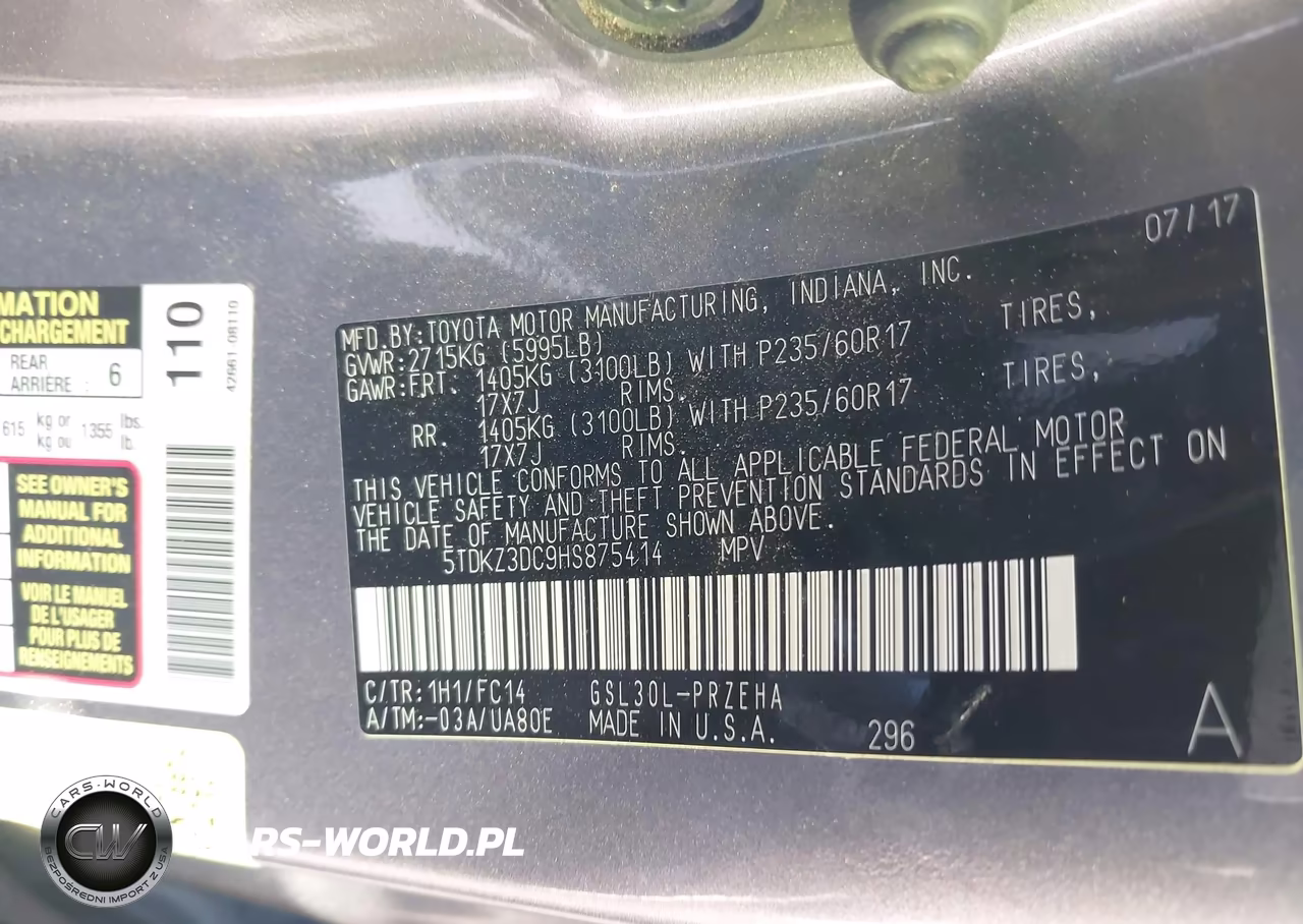 2017 Toyota Sienna Le 8 Passenger VIN:5TDKZ3DC9HS875414 - 9