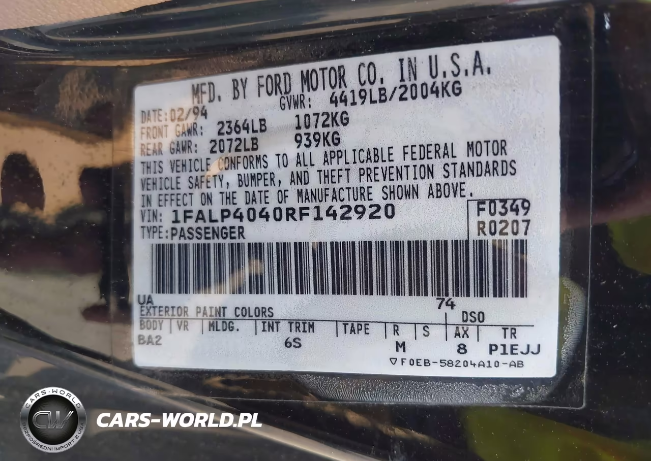 1994 Ford Mustang VIN:1FALP4040RF142920 - 9