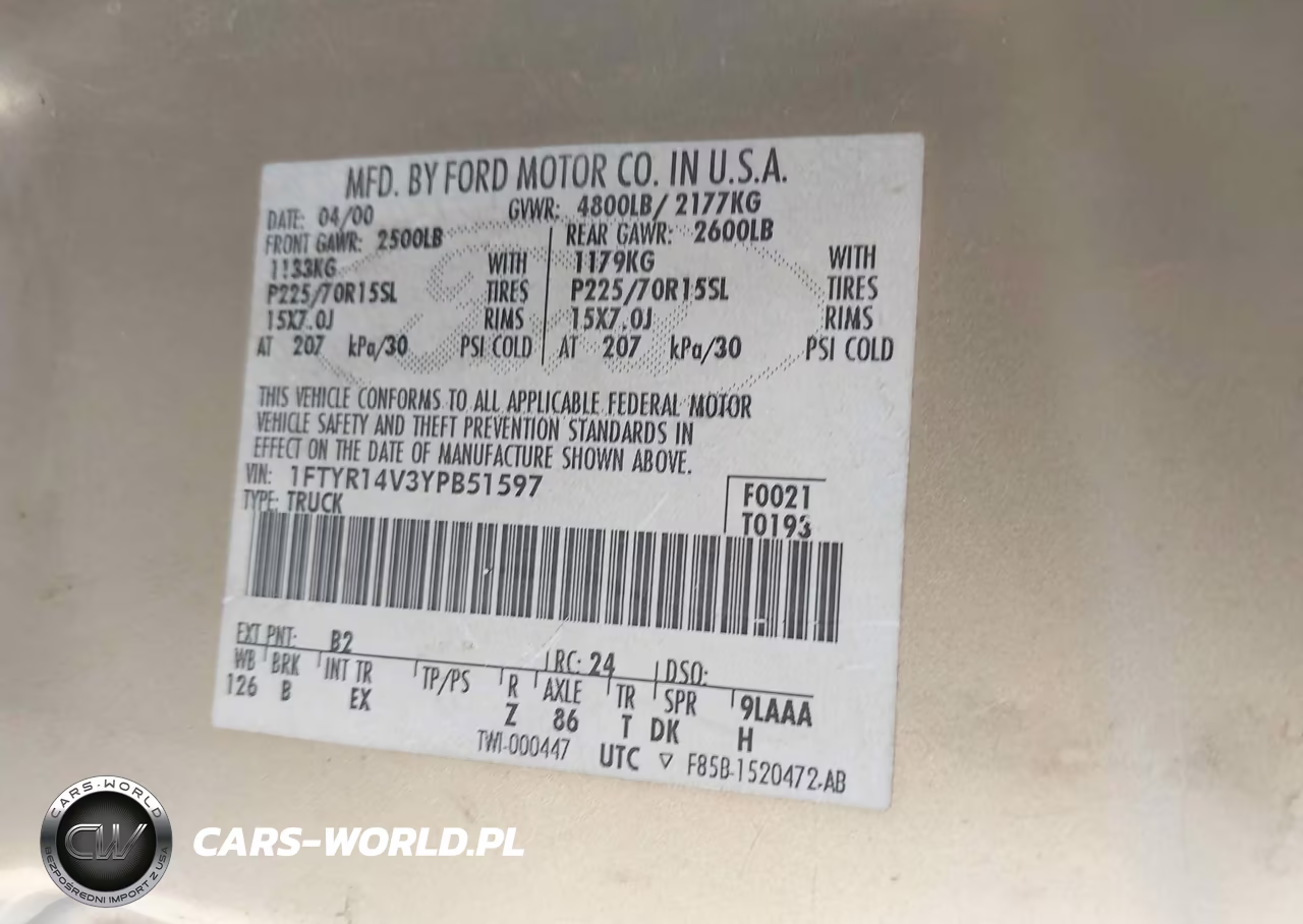 2000 Ford Ranger Xl-Xlt VIN:1FTYR14V3YPB51597 - 9