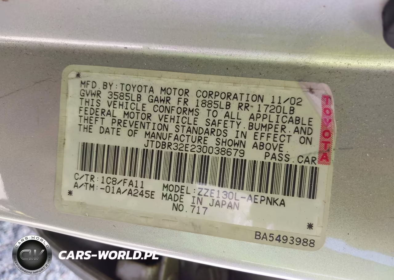 2003 Toyota Corolla Le VIN:JTDBR32E230038679 - 9