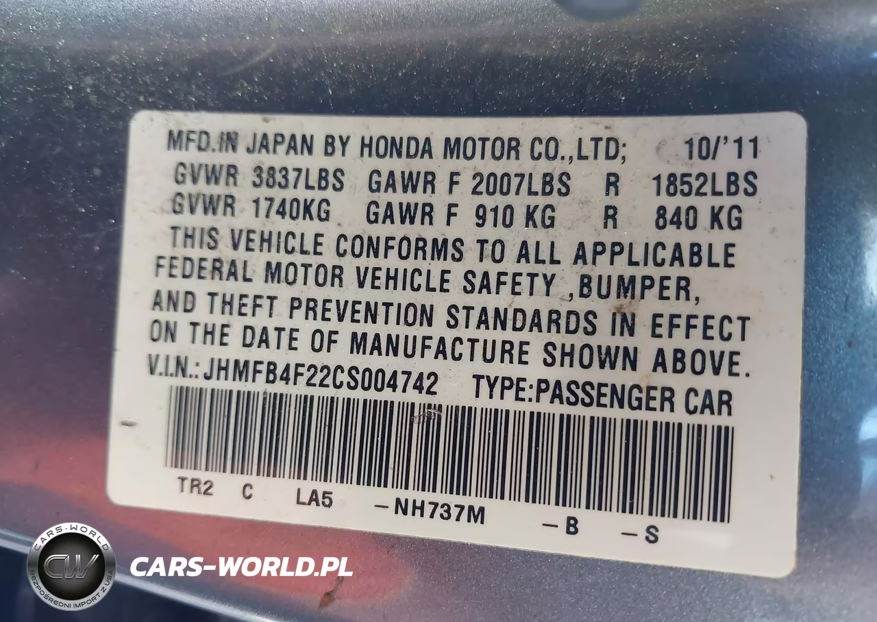 2012 Honda Civic Hybrid VIN:JHMFB4F22CS004742 - 9