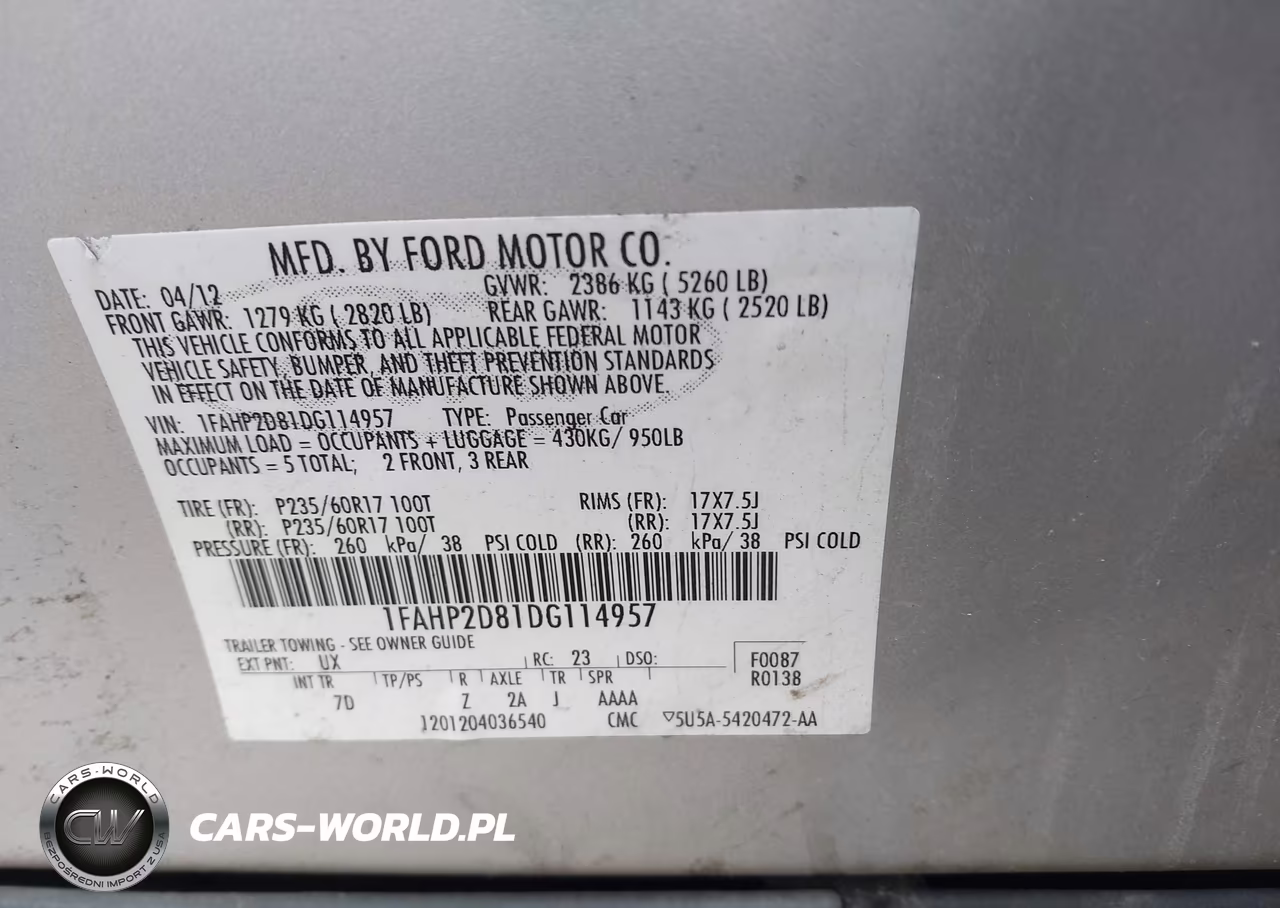 FORD TAURUS VIN:1FAHP2D81DG114957 - 9