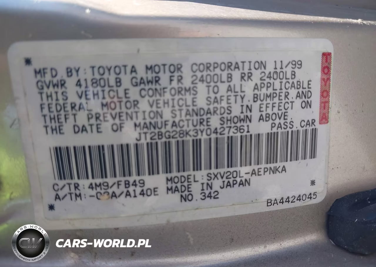 2000 Toyota Camry Le VIN:JT2BG28K3Y0427361 - 9