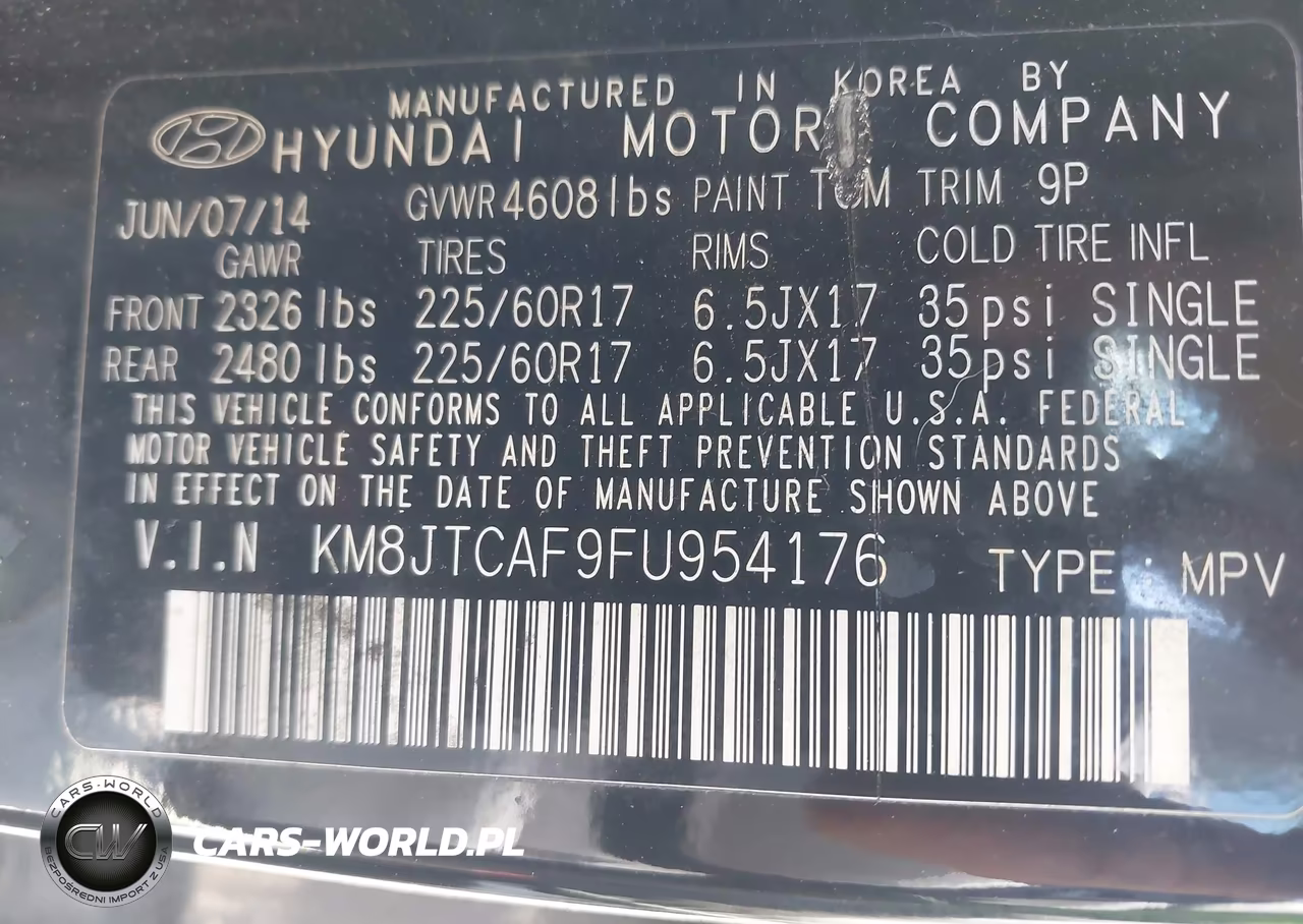2015 Hyundai Tucson Gls VIN:KM8JTCAF9FU954176 - 9