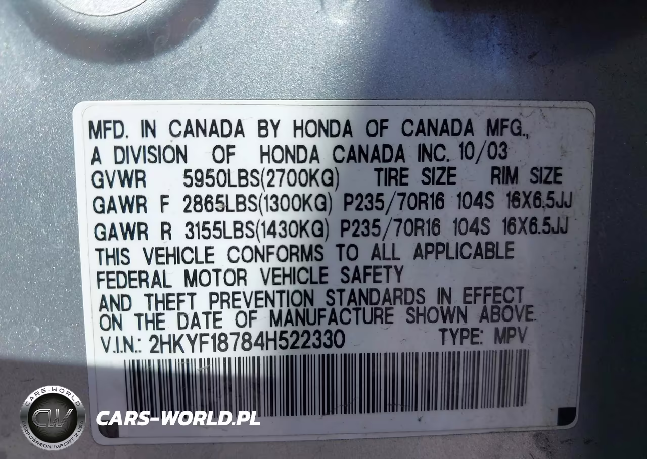 2004 Honda Pilot Ex-L VIN:2HKYF18784H522330 - 9