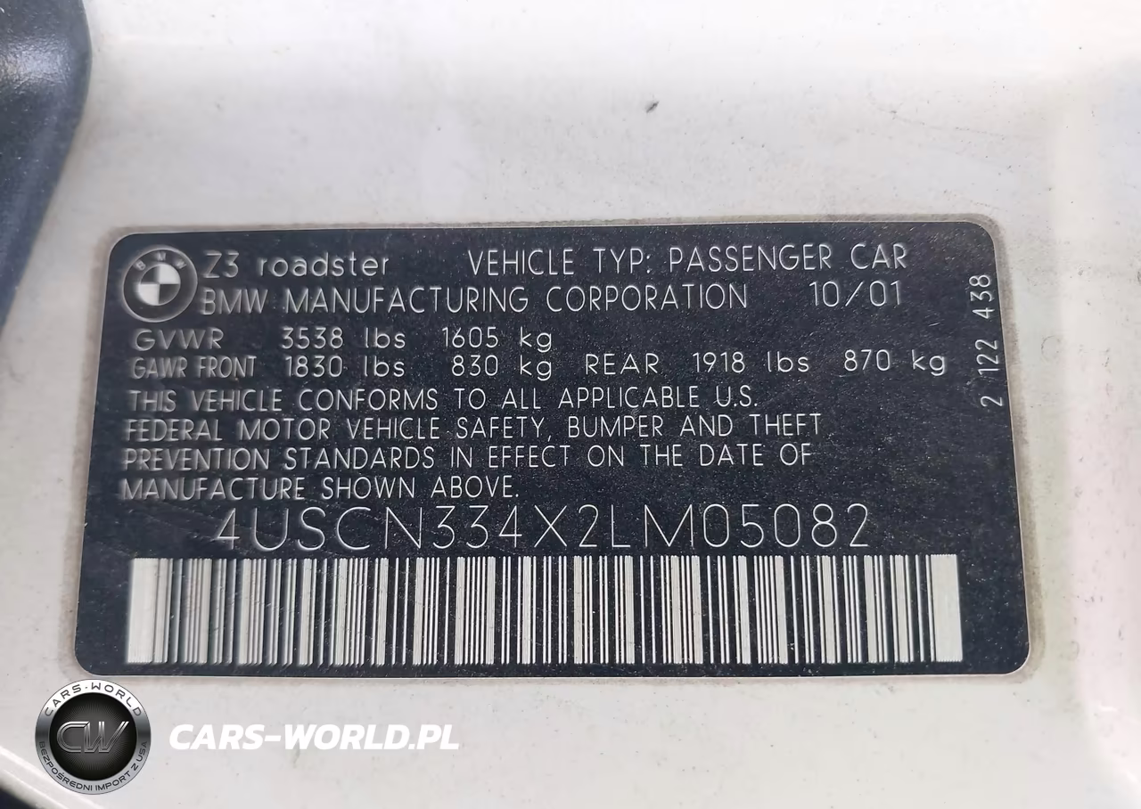 2002 BMW Z3 2.5I VIN:4USCN334X2LM05082 - 9