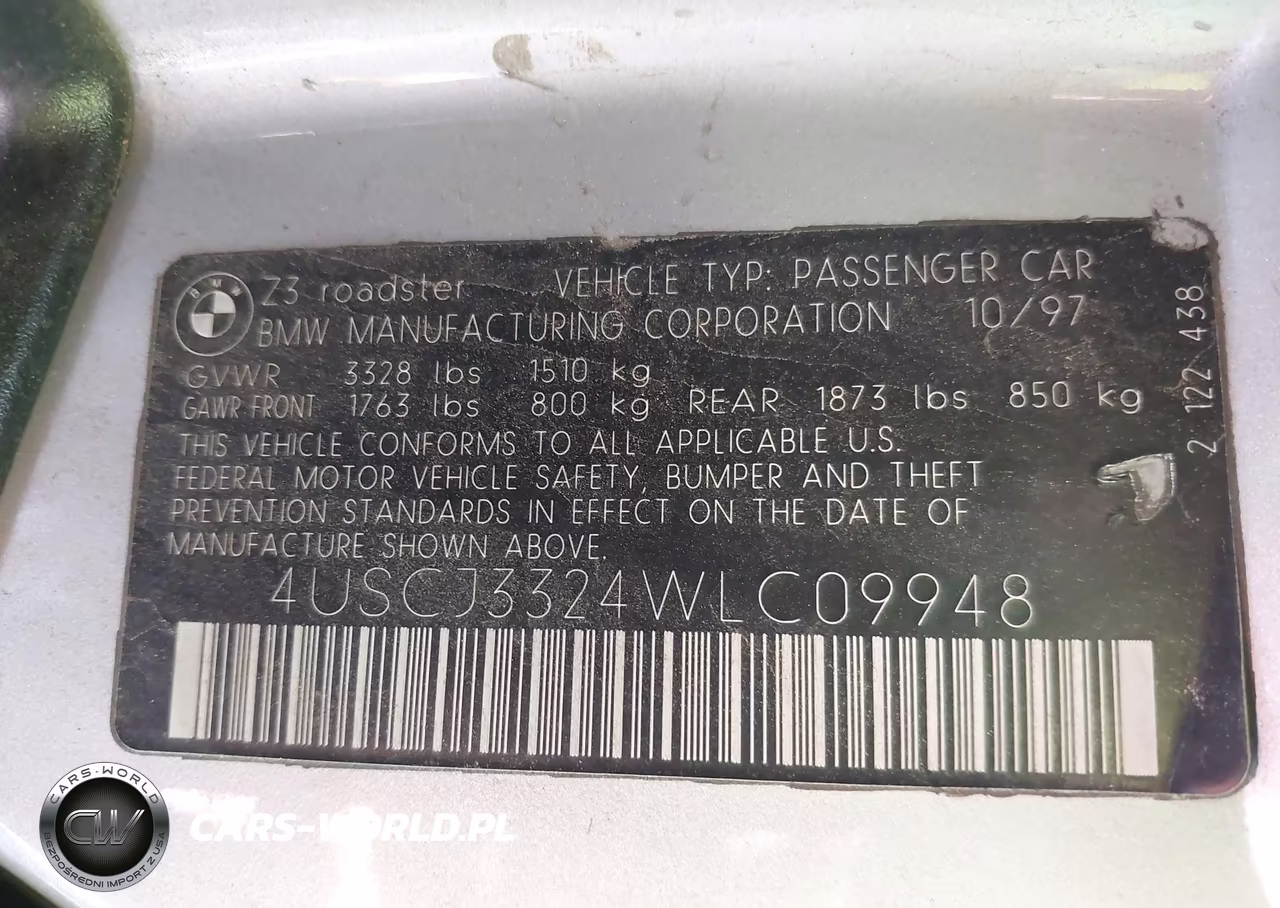1998 BMW Z3 2.8 VIN:4USCJ3324WLC09948 - 9