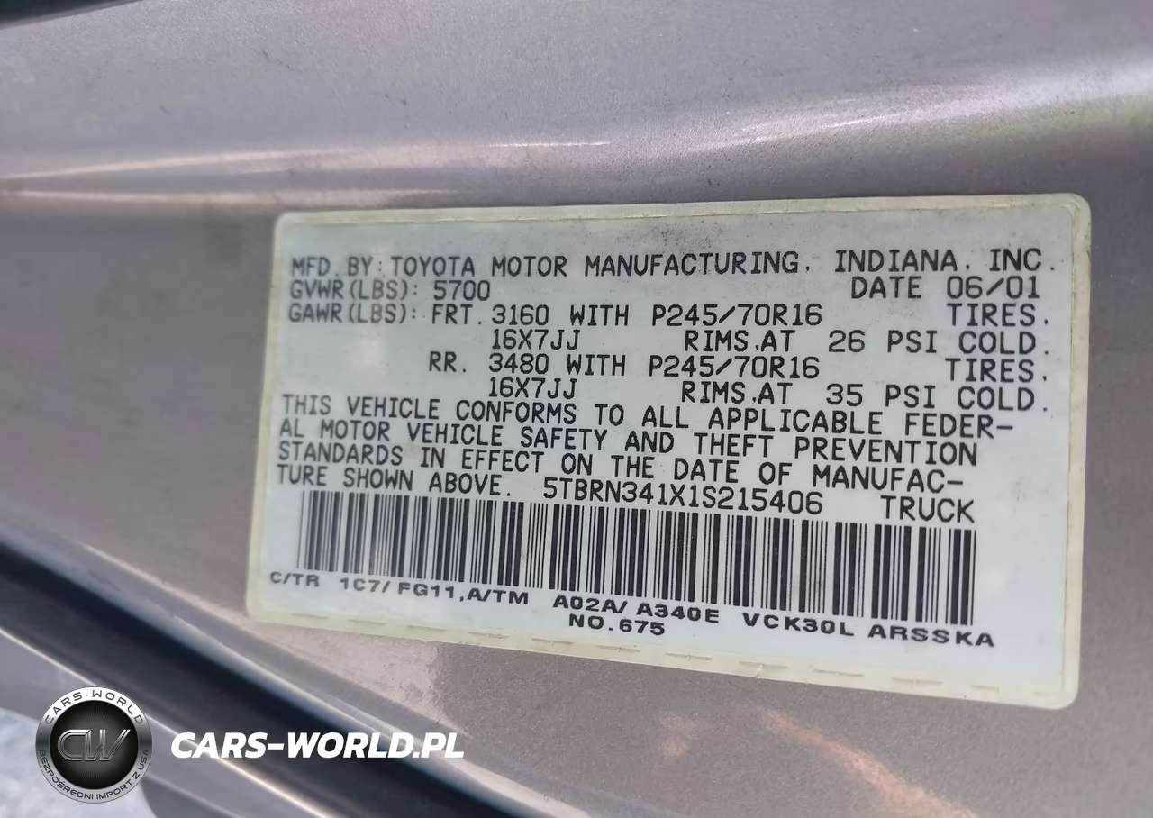 2001 Toyota Tundra Sr5 VIN:5TBRN341X1S215406 - 9