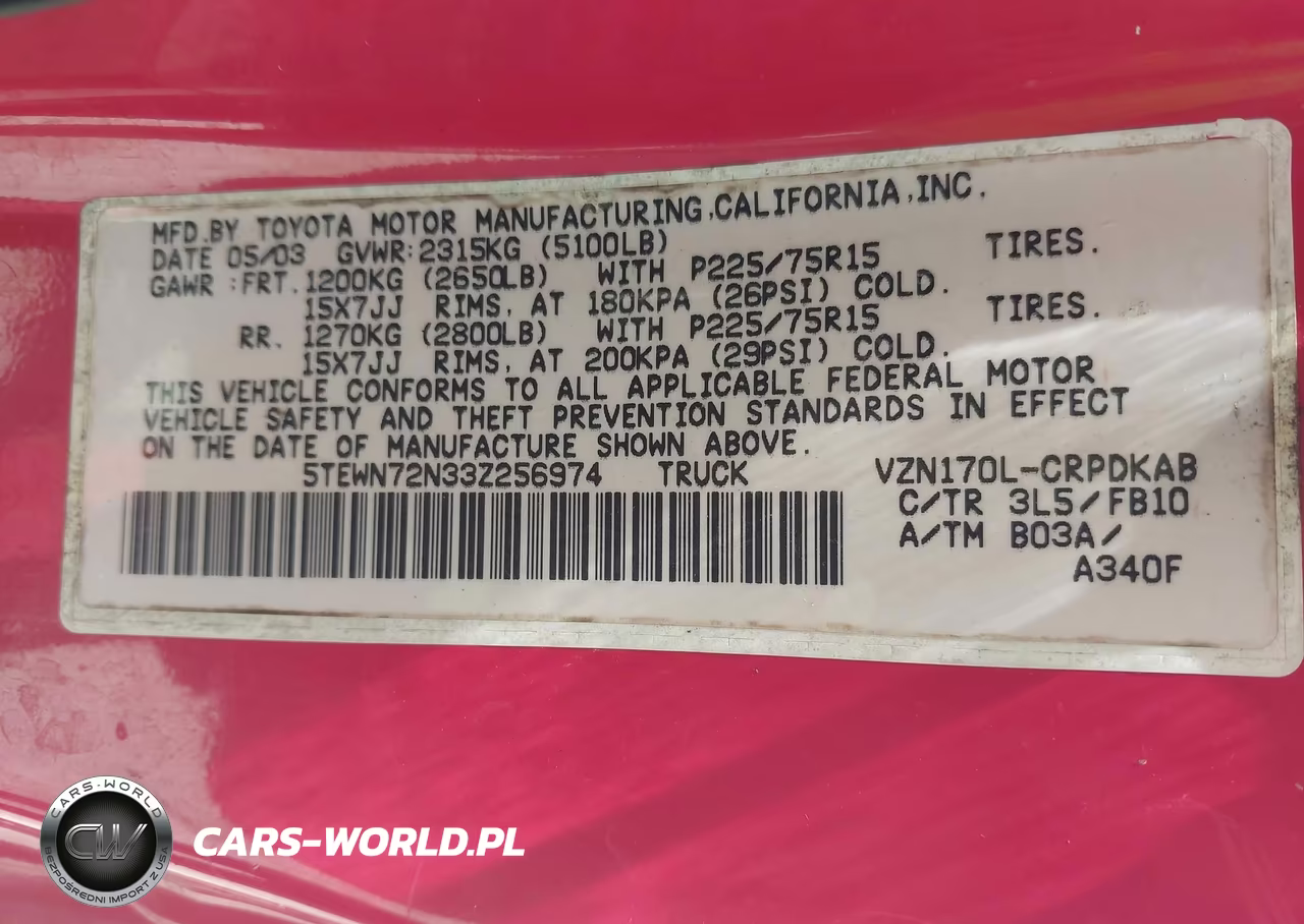2003 Toyota Tacoma Base V6 VIN:5TEWN72N33Z256974 - 9