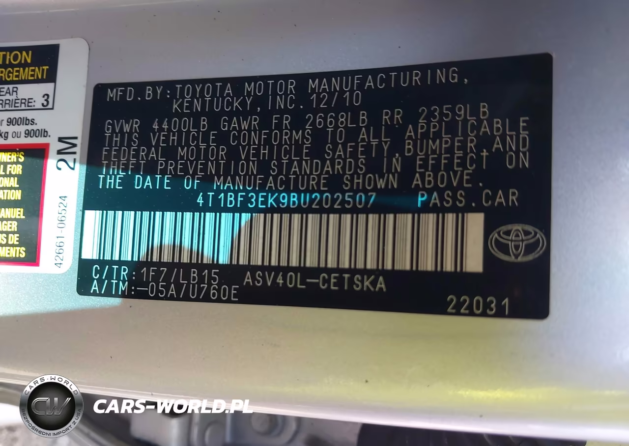 2011 Toyota Camry Se VIN:4T1BF3EK9BU202507 - 9