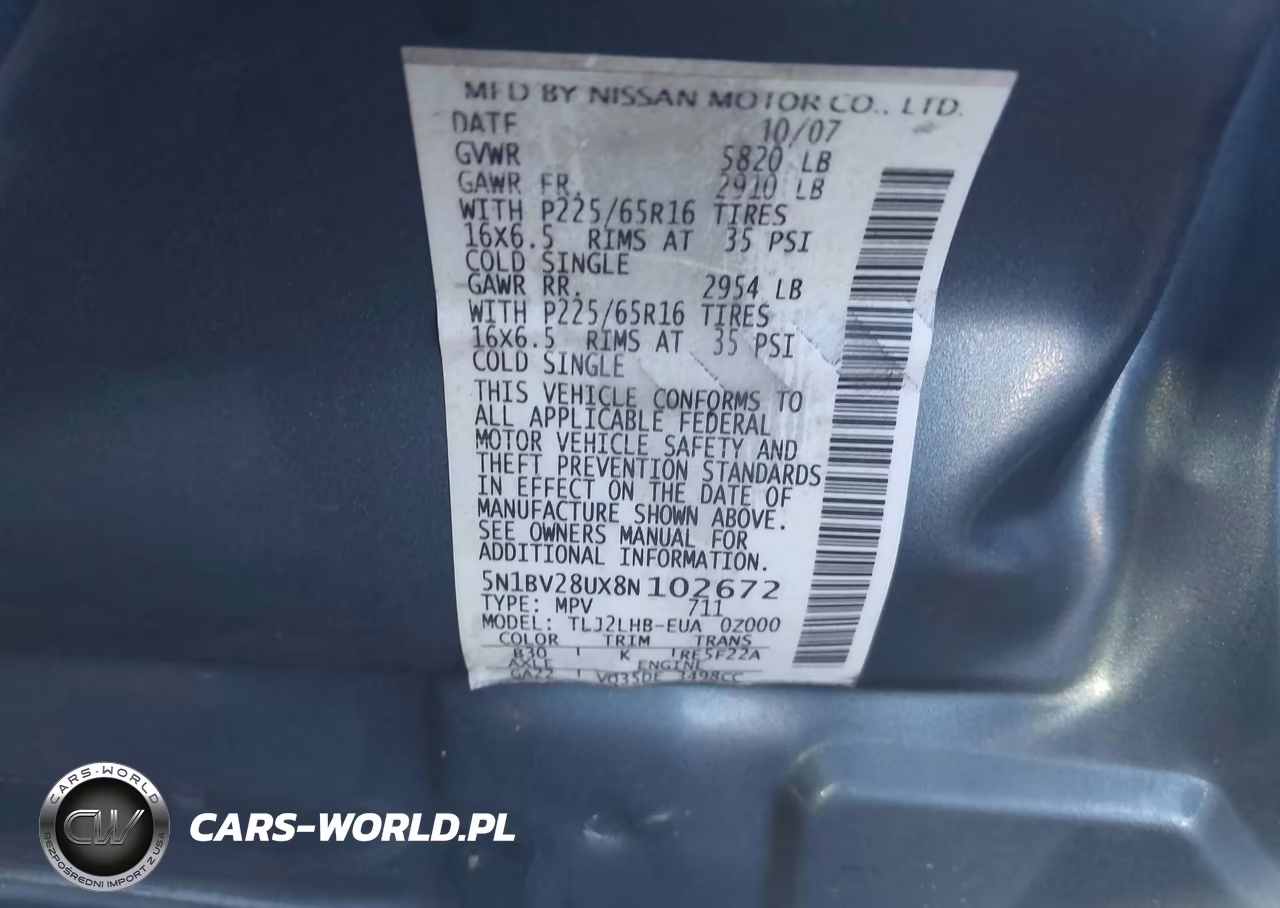 2008 Nissan Quest 3.5 S VIN:5N1BV28UX8N102672 - 9
