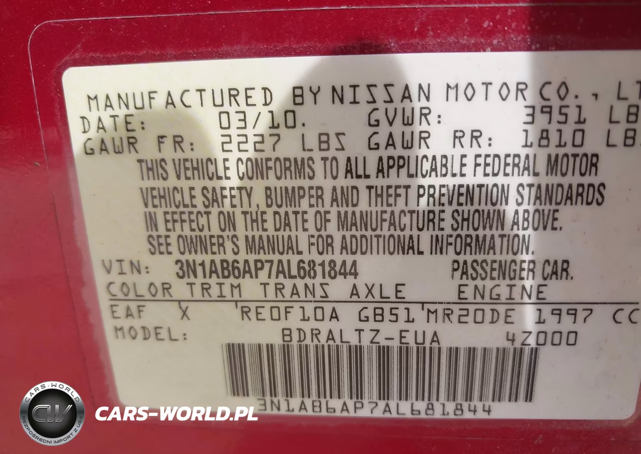 2010 Nissan Sentra 2.0Sr VIN:3N1AB6AP7AL681844 - 9