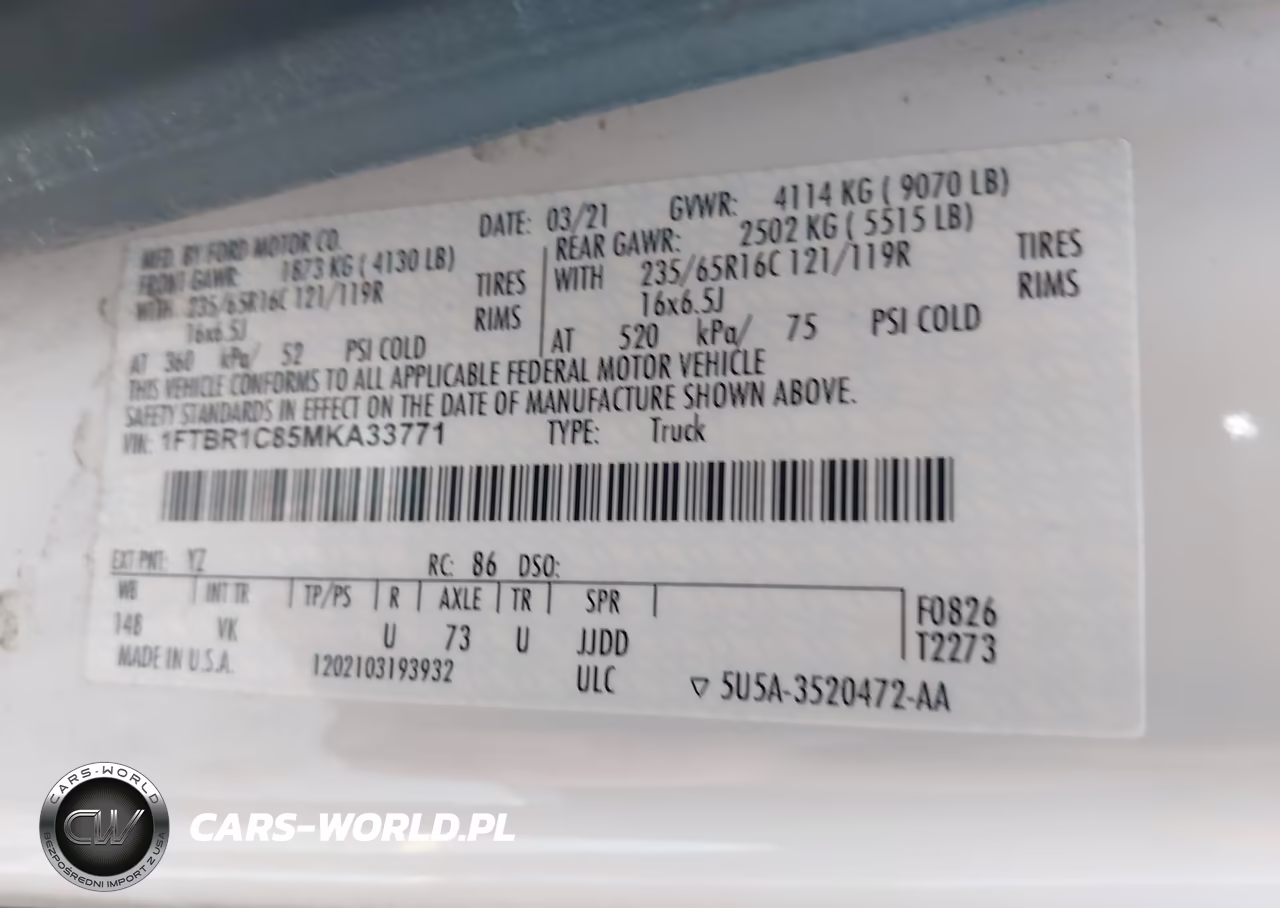 2021 Ford Transit-250 VIN:1FTBR1C85MKA33771 - 9