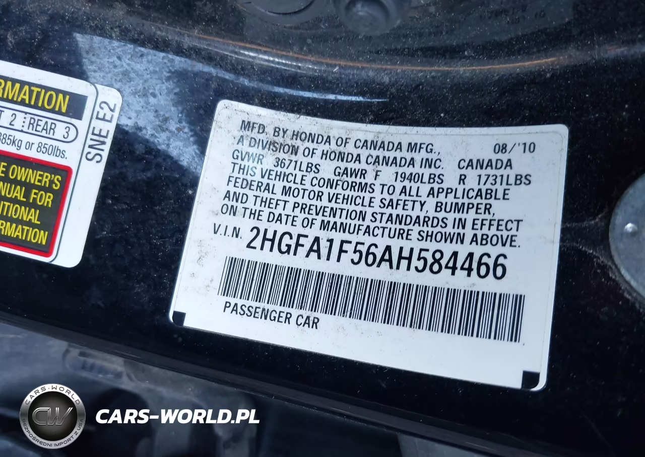 2010 Honda Civic Lx VIN:2HGFA1F56AH584466 - 9